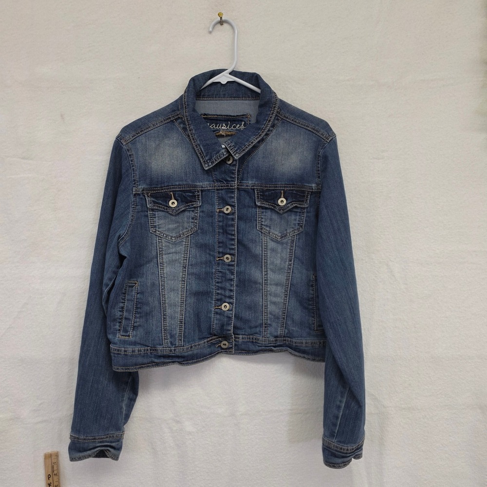 Maurices Womens XL Blue Denim Trucker Jacket Medium Wash Stretch Cropped XL